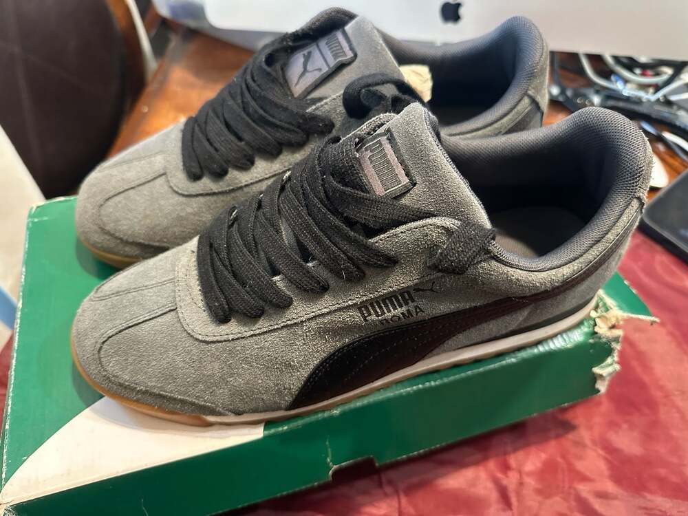 Puma Roma Grey Black Low Top Suede Lifestyle Sneakers